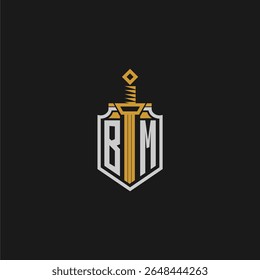 Monograma inicial da BM para imagem em estilo escudo e espada