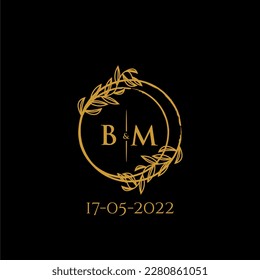 BM initial monogram wedding with creative circle line
