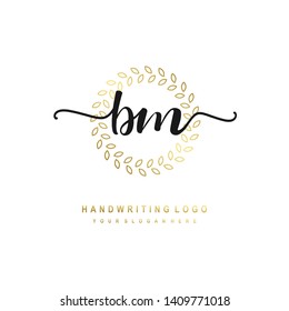 BM initial signature logo. handwriting logo template vector,
