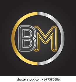 BM Letter logo in a circle. gold and silver colored. Vector design template elements for your business or company identity.