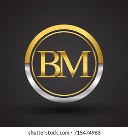 BM Letter logo in a circle, gold and silver colored. Vector design template elements for your business or company identity.