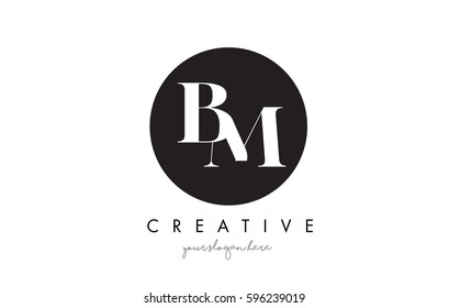 BM Letter Logo Design with Black Circle and Serif Font Vector Illustration.