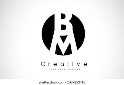 BM Letter Logo Design inside a Black Circle. Creative Lettering Logo Vector Illustration.
