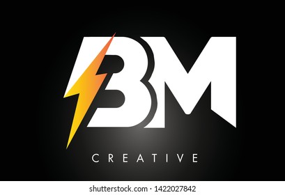 BM Letter Logo Design With Lighting Thunder Bolt. Electric Bolt Letter Logo Vector Illustration.