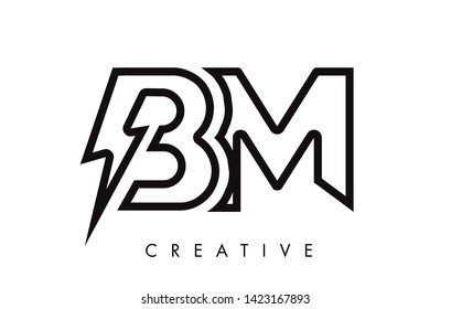 BM Letter Logo Design With Lighting Thunder Bolt. Electric Bolt Letter Logo Vector Illustration.