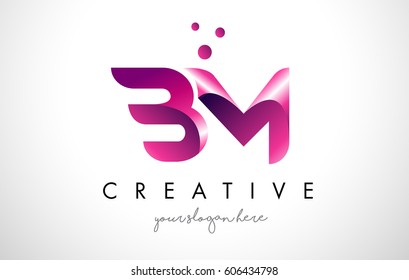 BM Letter Logo Design Template with Purple Colors and Dots