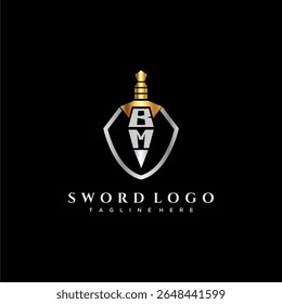 BM carta monograma de luxo para escudo e espada estilo imagem