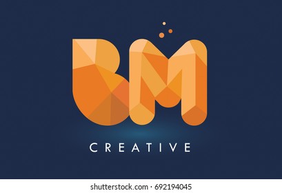 BM Letter With Origami Triangles Logo. Creative Yellow Orange Origami Design Letters.