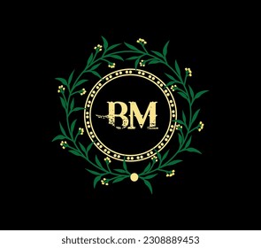BM Logo design with unique and simple design., anniversary golden label with ribbon