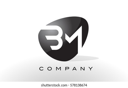 BM Logo. Letter Design Vector with Oval Shape and Black Colors.