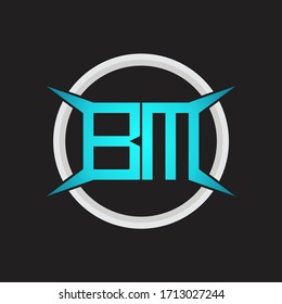 Monograma del logotipo BM con plantilla de diseño de forma circular y de cuatro ejes