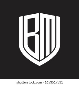 Monograma del logotipo BM con diseño de escudo de emblema aislado en fondo negro