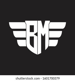 BM Logo monogram with emblem and wings element design template