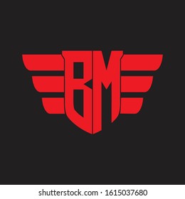 BM Logo monogram with emblem and wings element design template on red colors