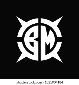 BM Logo monogram with four pieces circle slice design template on Black Background