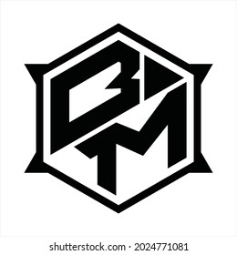 Monograma del logotipo BM con hexágono y plantilla de diseño de forma nítida