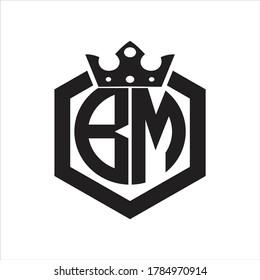 BM Logo monogram rounded by hexagon shape with crown design template on white background