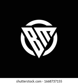 BM logo with triangle shape and circle rounded design template isolated on black background