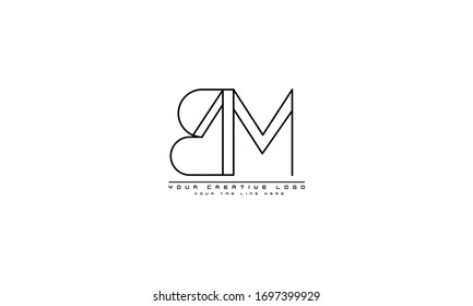 Modelo de monograma abstracto del logotipo del vector BM MB
