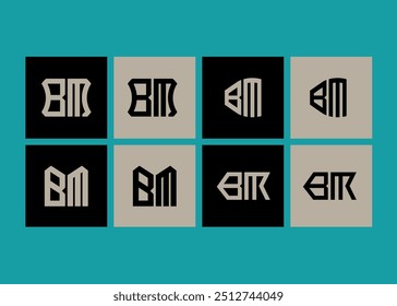 BM minimalist and classic logo set design. BM monogram polygonal and circle shape vector.
