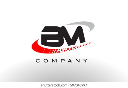 BM Modern Letter Logo Design with Creative Red Dotted Swoosh Vector 