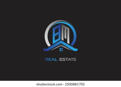 BM real estate letters logo design for construction or house. BM real estate letters logo Vector design