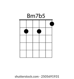 Bm7b5, Hard guitar chord chart, icon vector template.