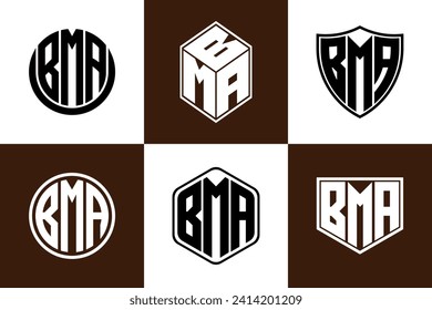BMA initial letter geometric shape icon logo design vector. monogram, lettermark, circle, polygon, shield, symbol, emblem, elegant, abstract, wordmark, sign, art, typography, icon, geometric, shape
