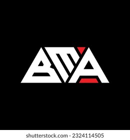 BMA triangle letter logo design with triangle shape. BMA triangle logo design monogram. BMA triangle vector logo template with red color. BMA triangular logo Simple, Elegant, and Luxurious design