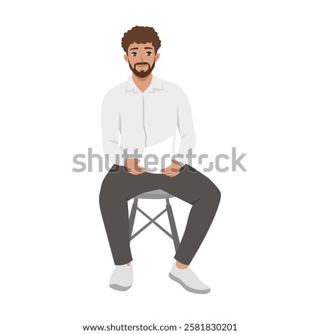 Bman sitting on a stool, holding a piece of paper with a calm and focused expression. Flat vector Character Illustration