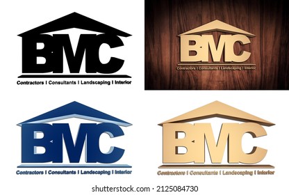 BMC 3D Gold with canopy logo design template for Real Estate and architectural company.