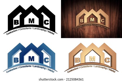 BMC 3D Gold logo design template for Real Estate and architectural company.