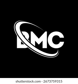 Logotipo de BMC. Carta BMC. Diseño del logotipo de la letra de BMC. Logotipo de BMC Initials enlazado con el círculo y el logotipo del monograma en mayúscula. Tipografía BMC para tecnología, negocio y marca inmobiliaria.