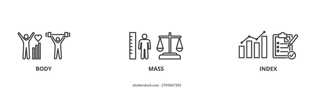 BMI banner conceito de ilustração vetorial com ícones de corpo, massa, índice
