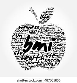 BMI - Body Mass Index, apple word cloud collage, health concept background