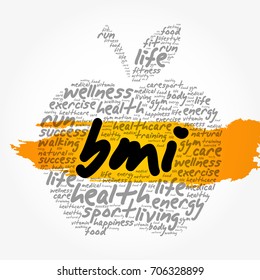 BMI - Body Mass Index, apple word cloud collage, health concept background