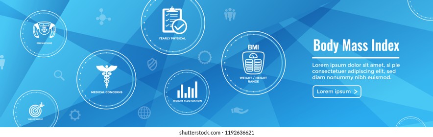 BMI or Body Mass Index Icons with scale, indicator, and calculator