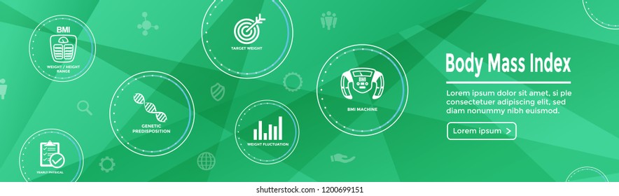 BMI or Body Mass Index Icons w scale, indicator, and calculator