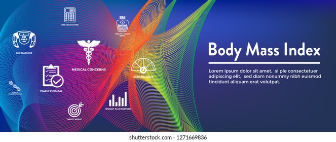 BMI / Body Mass Index Icons with scale, indicator, and calculator 