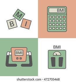 BMI or Body Mass Index Icons in modern thin style