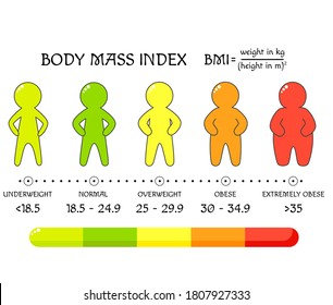 BMI concept. Body shapes from underweight to extremely obese. Weight loss. Silhouettes with different obesity degrees. Human icons show process of losing weight. Slimming stages. Vector EPS8