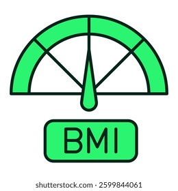 BMI gauge icon representing body mass index measurement, health tracking, and fitness assessment, editable stroke