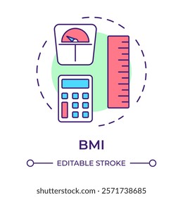 BMI multi color concept icon. Body mass index. Fat calculation, measurement tools. Round shape line illustration. Abstract idea. Graphic design. Easy to use in infographic, presentation