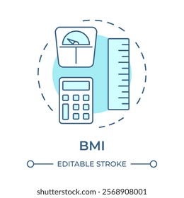 BMI soft blue concept icon. Body mass index. Fat calculation, measurement tools. Round shape line illustration. Abstract idea. Graphic design. Easy to use in infographic, presentation