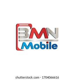 BMN letter logo with white, red and blue colors on a white background