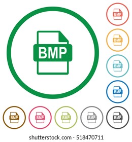 BMP file format flat color icons in round outlines
