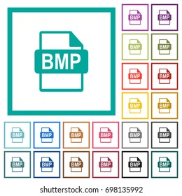 BMP file format flat color icons with quadrant frames on white background