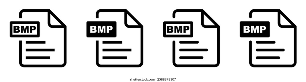 BMP file format icons set.BMP file download symbols.File format for texts, images, vector images, videos, interactive forms.
