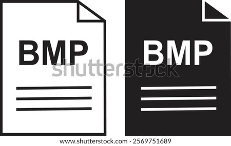 BMP file icon set. BMP file type symbol. File BMP format icon in black filled and outlined style isolated on transparent background. Ideal for technology or data related content, vector illustration.