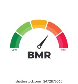 BMR Level Meter, measuring scale. Basal Metabolic Rate Level speedometer indicator. Vector stock illustration